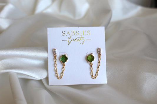 Olive Green Double Stud with 18k Gold Plated Chain