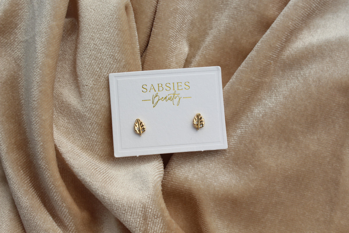 Dainty Leaf with Crystal Stud 18k Gold Plated