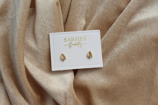 Dainty Leaf with Crystal Stud 18k Gold Plated