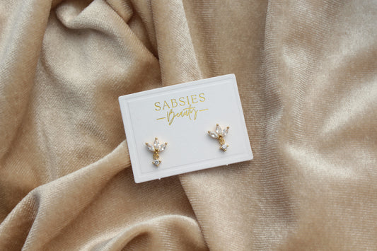 Triple Crystal Dangle Stud 18k Gold Plated