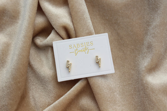 Lightening Blot Crystal Stud 18k Gold Plated