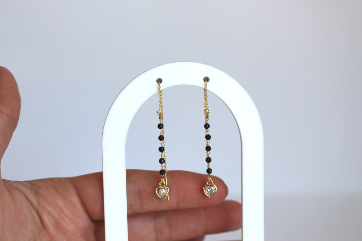 Gold Treader with Black Beaded Chain and Heart Charm 18k Gold Plated