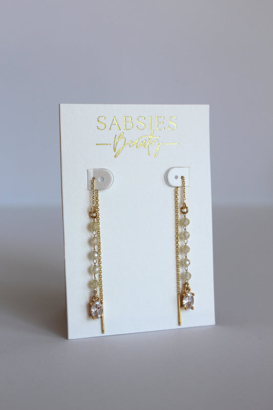 Nude Beaded Chain with Crystal Threader Earring 18k Gold Plated