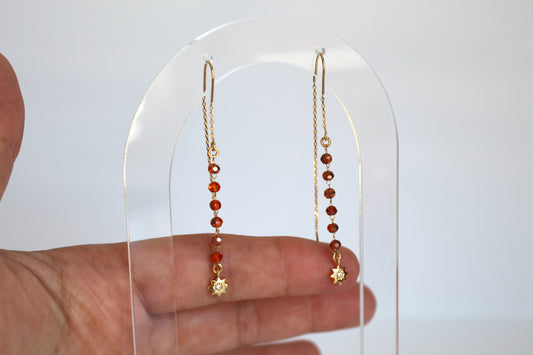 Rust Beaded Chain with Star Crystal 18k Gold Plated Threader Earring